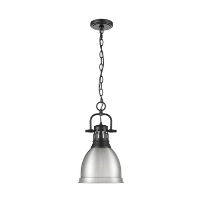 Yep by Golden Lighting Duncan 1-light 9in Chain Hung Pendant in Matte Black and Pewter shade - - Golden Lighting
