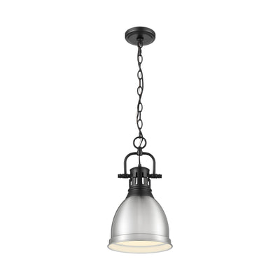 Yep by Golden Lighting Duncan 1-light 9in Chain Hung Pendant in Matte Black and Pewter shade - - Golden Lighting