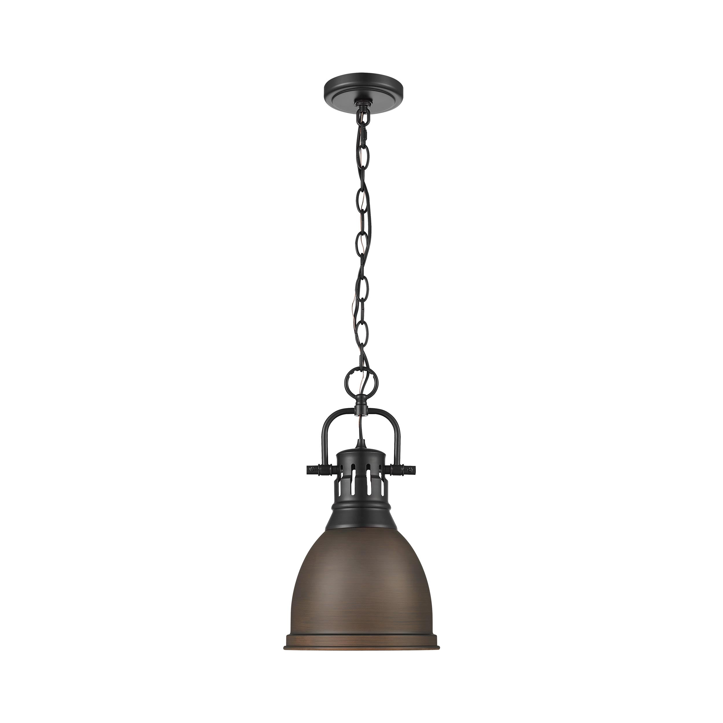 Yep by Golden Lighting Duncan 1-light 9in Chain Hung Pendant in Matte Black and Rubbed Bronze shade - - Golden Lighting