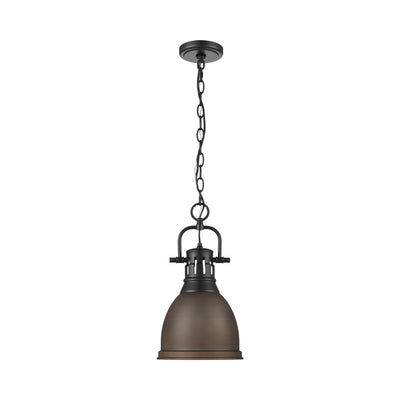 Yep by Golden Lighting Duncan 1-light 9in Chain Hung Pendant in Matte Black and Rubbed Bronze shade - - Golden Lighting