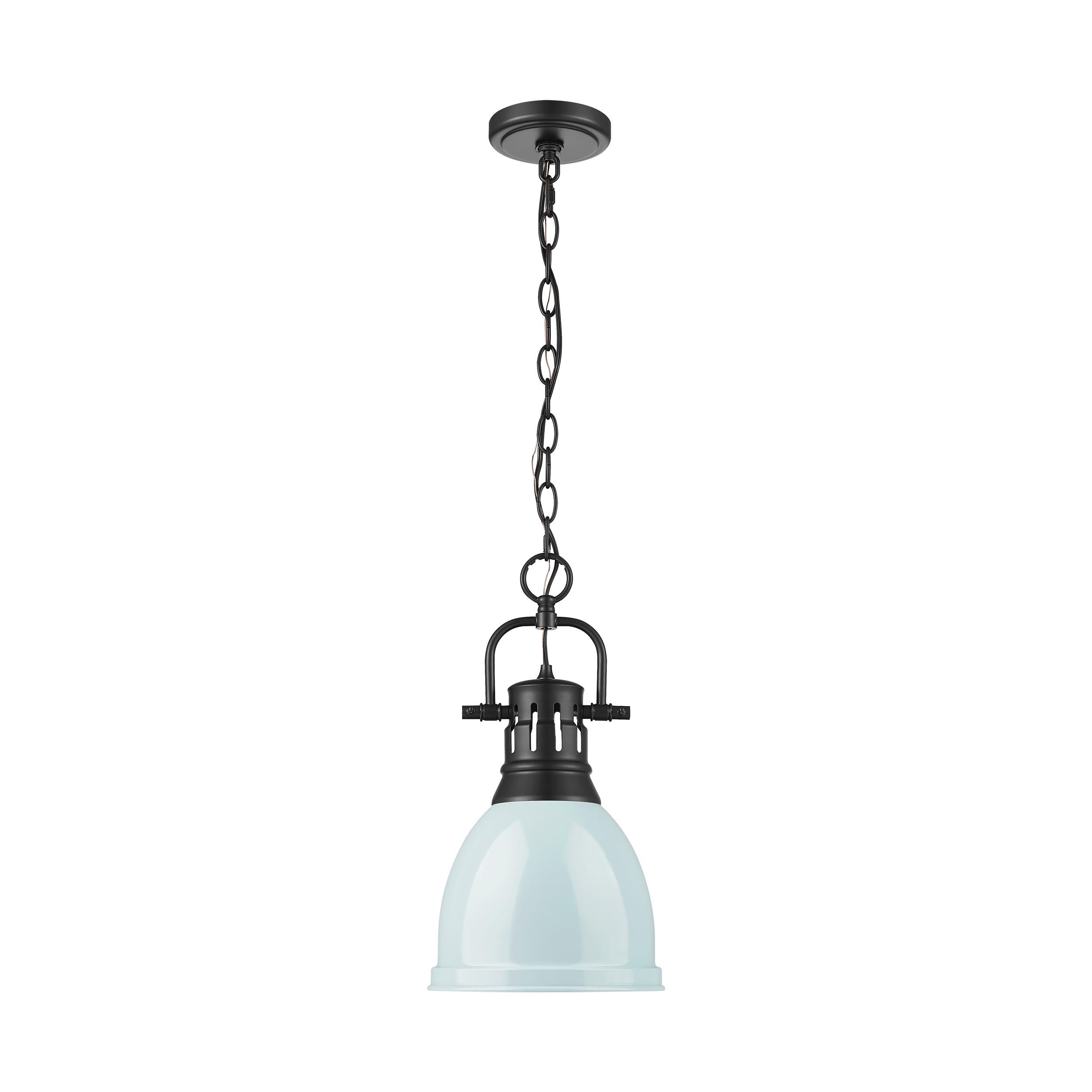 Yep by Golden Lighting Duncan 1-light 9in Chain Hung Pendant in Matte Black and Seafoam shade - - Golden Lighting
