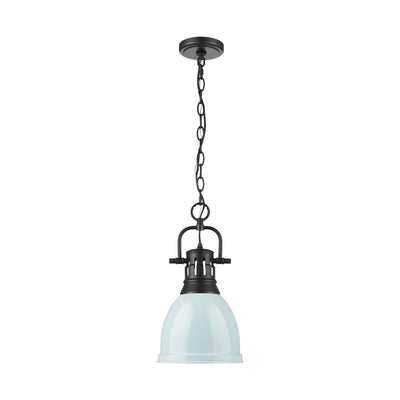 Yep by Golden Lighting Duncan 1-light 9in Chain Hung Pendant in Matte Black and Seafoam shade - - Golden Lighting