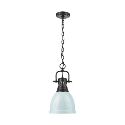 Yep by Golden Lighting Duncan 1-light 9in Chain Hung Pendant in Matte Black and Seafoam shade - - Golden Lighting