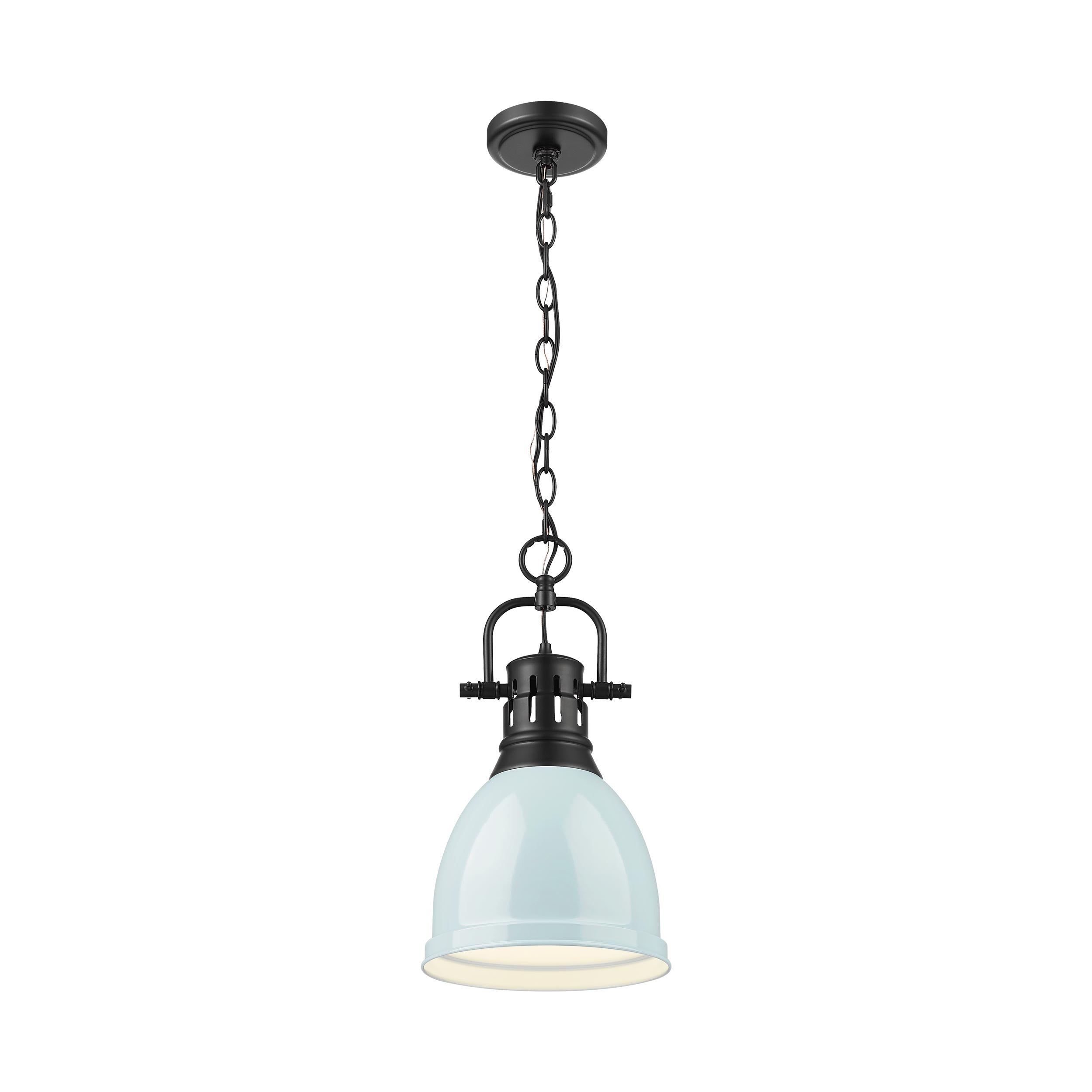 Yep by Golden Lighting Duncan 1-light 9in Chain Hung Pendant in Matte Black and Seafoam shade - - Golden Lighting