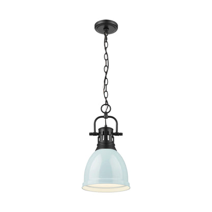 Yep by Golden Lighting Duncan 1-light 9in Chain Hung Pendant in Matte Black and Seafoam shade - - Golden Lighting