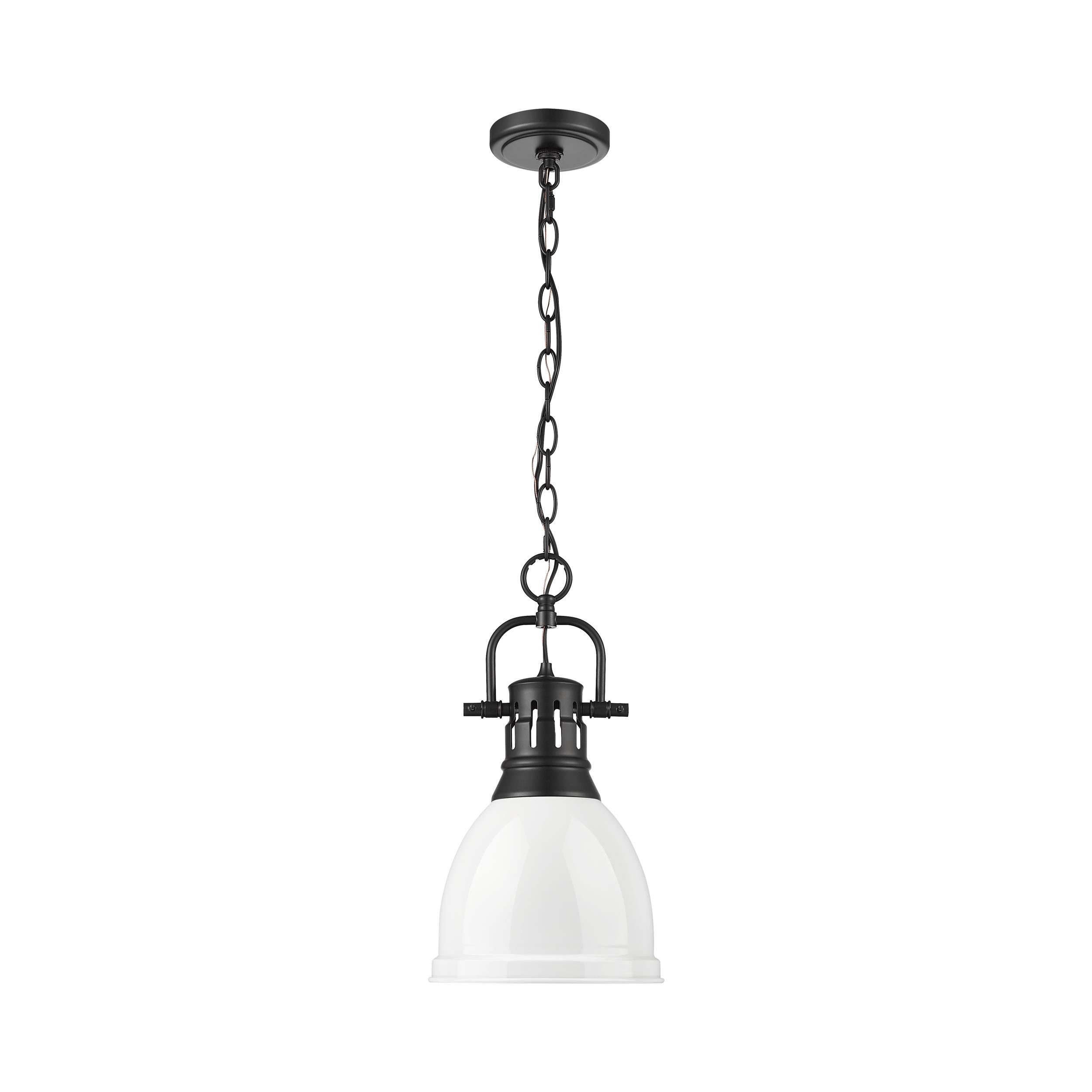Yep by Golden Lighting Duncan 1-light 9in Chain Hung Pendant in Matte Black and White shade - - Golden Lighting