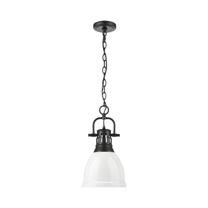 Yep by Golden Lighting Duncan 1-light 9in Chain Hung Pendant in Matte Black and White shade - - Golden Lighting