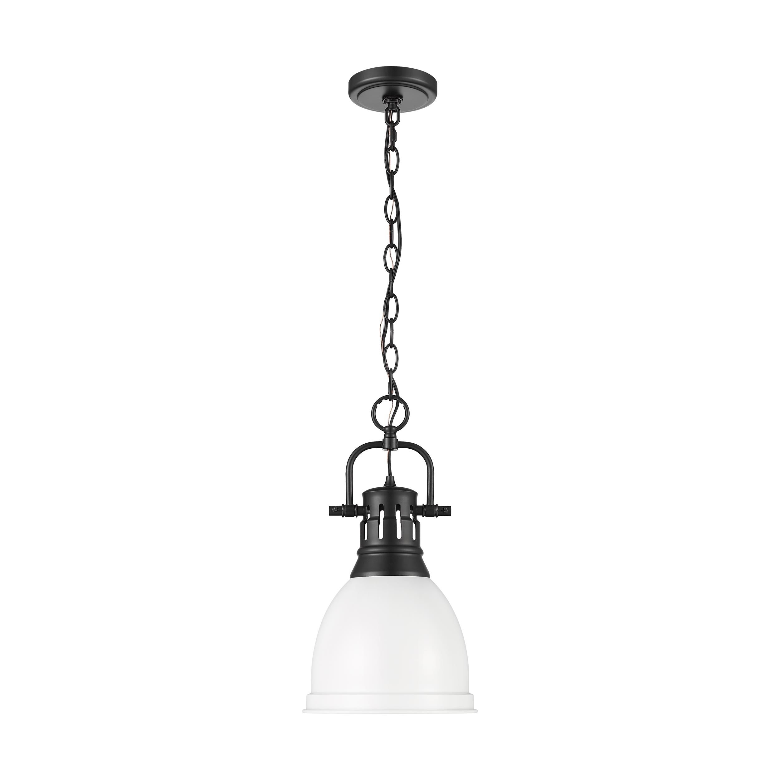 Yep by Golden Lighting Duncan 1-light 9in Chain Hung Pendant in Matte Black and Matte White shade - - Golden Lighting