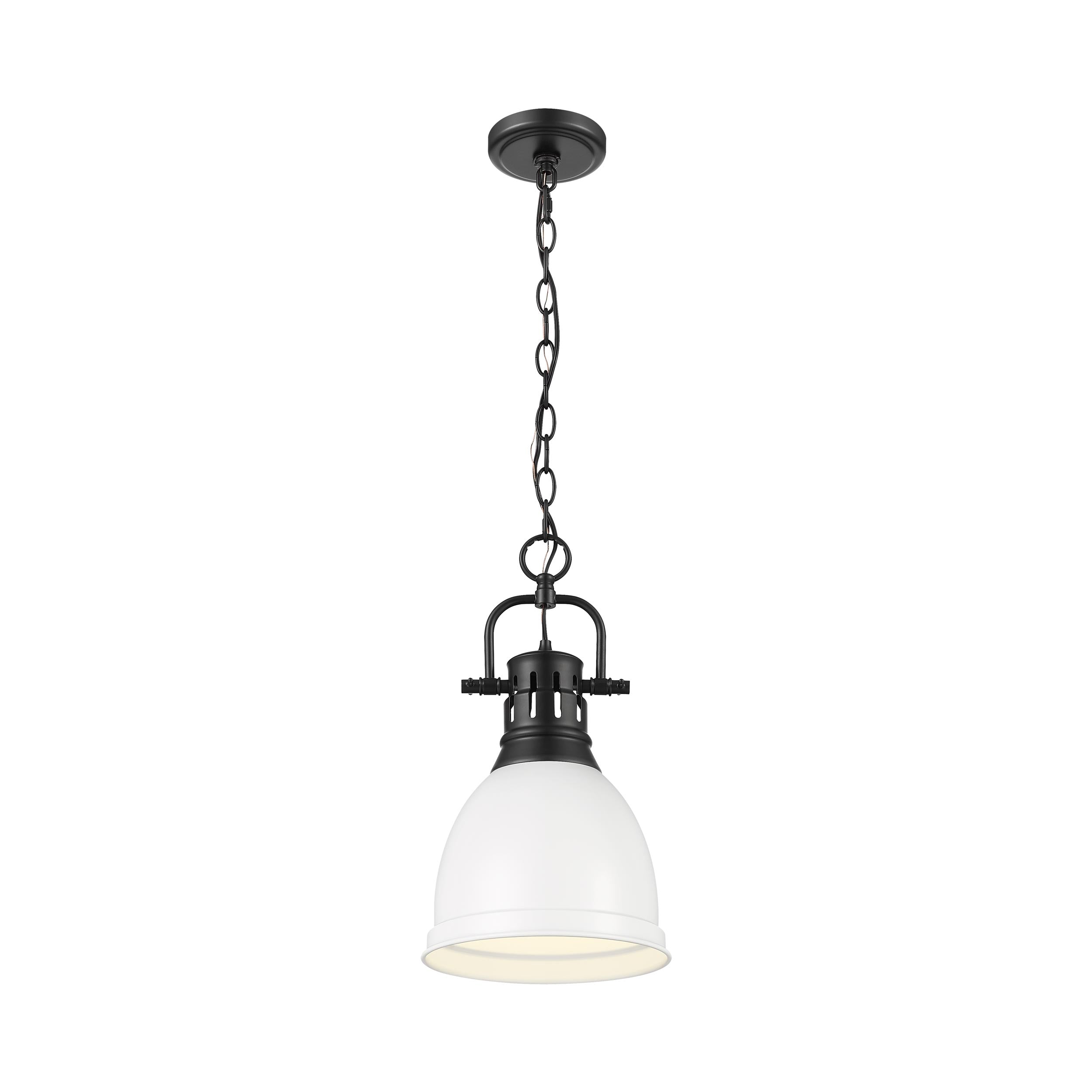 Yep by Golden Lighting Duncan 1-light 9in Chain Hung Pendant in Matte Black and Matte White shade - - Golden Lighting