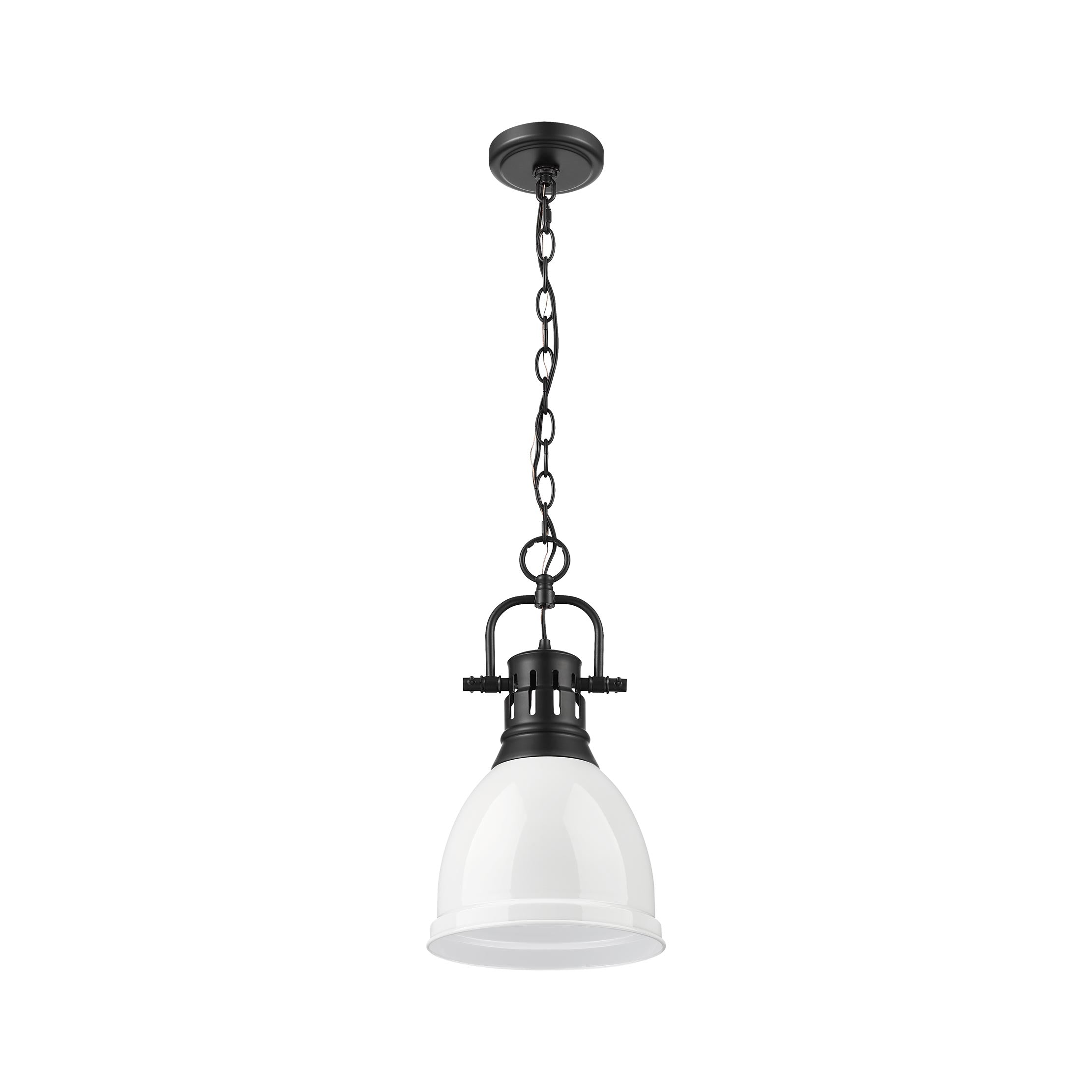 Yep by Golden Lighting Duncan 1-light 9in Chain Hung Pendant in Matte Black and White shade - - Golden Lighting