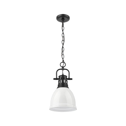 Yep by Golden Lighting Duncan 1-light 9in Chain Hung Pendant in Matte Black and White shade - - Golden Lighting