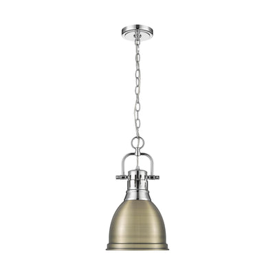 Yep by Golden Lighting Duncan 1-light 9in Chain Hung Pendant in Chrome and Aged Brass shade - - Golden Lighting