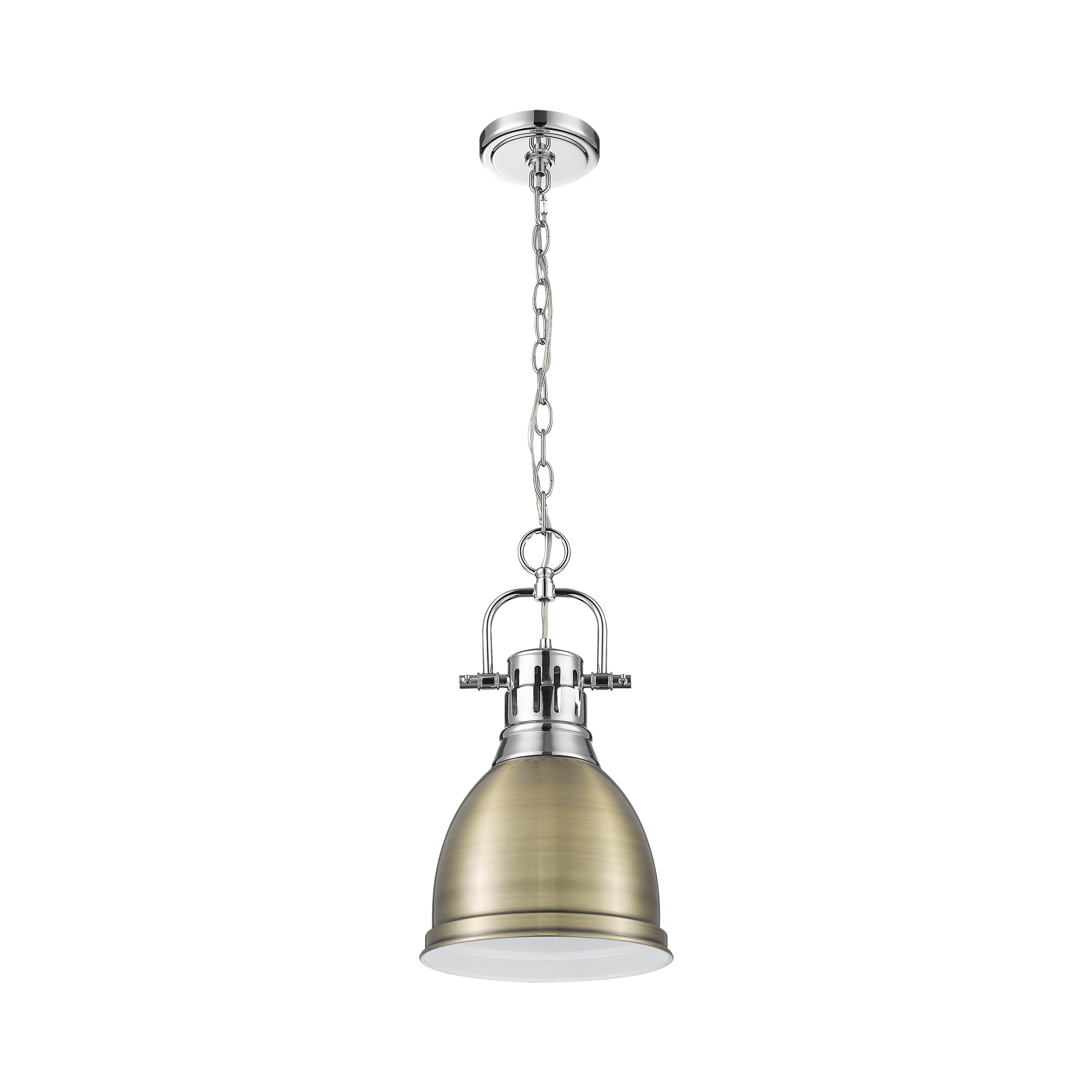 Yep by Golden Lighting Duncan 1-light 9in Chain Hung Pendant in Chrome and Aged Brass shade - - Golden Lighting