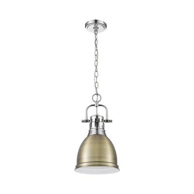Yep by Golden Lighting Duncan 1-light 9in Chain Hung Pendant in Chrome and Aged Brass shade - - Golden Lighting