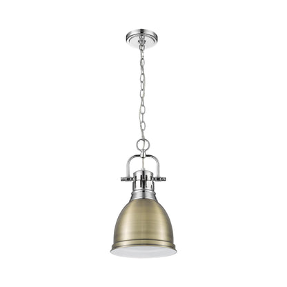 Yep by Golden Lighting Duncan 1-light 9in Chain Hung Pendant in Chrome and Aged Brass shade - - Golden Lighting