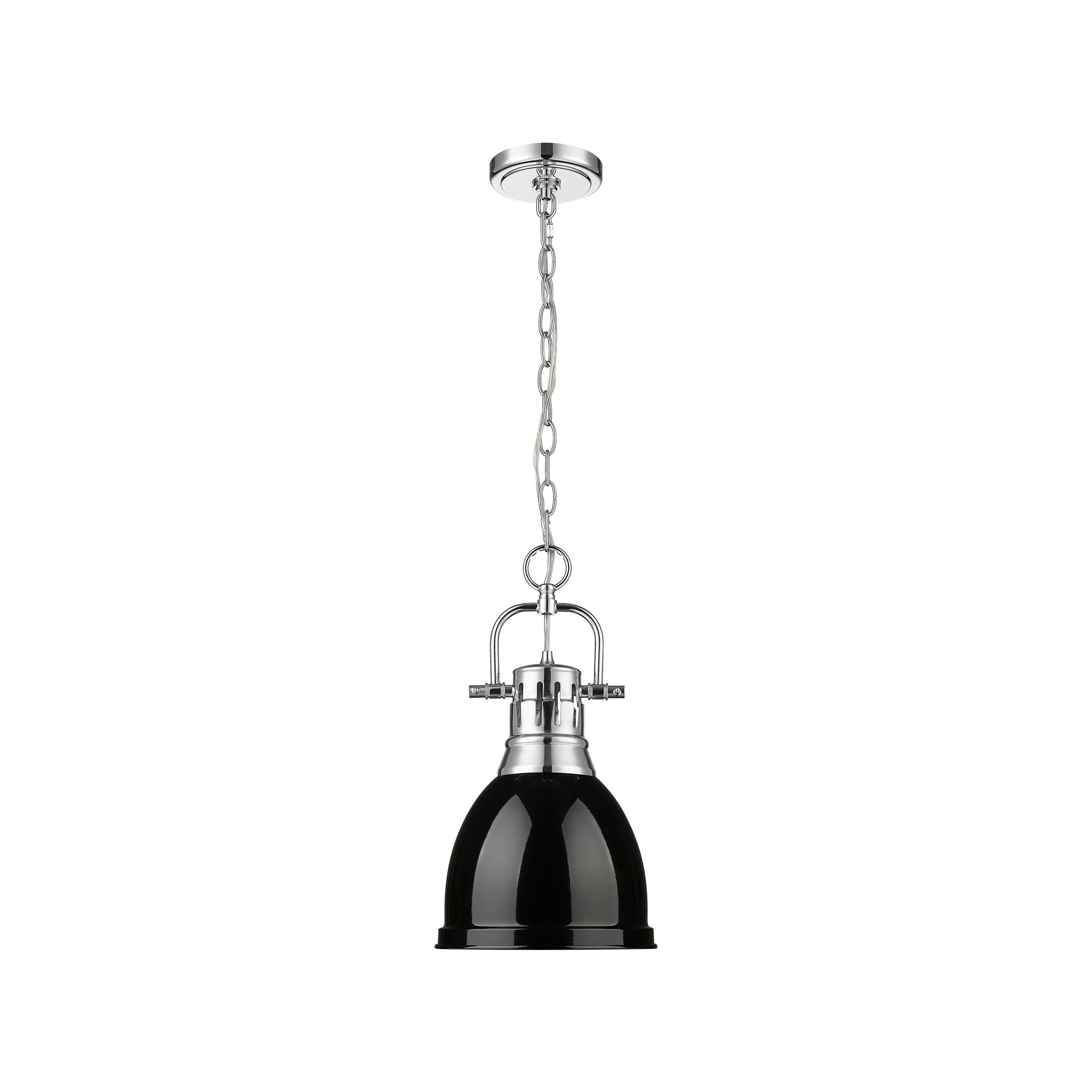 Yep by Golden Lighting Duncan 1-light 9in Chain Hung Pendant in Chrome and Black shade - - Golden Lighting