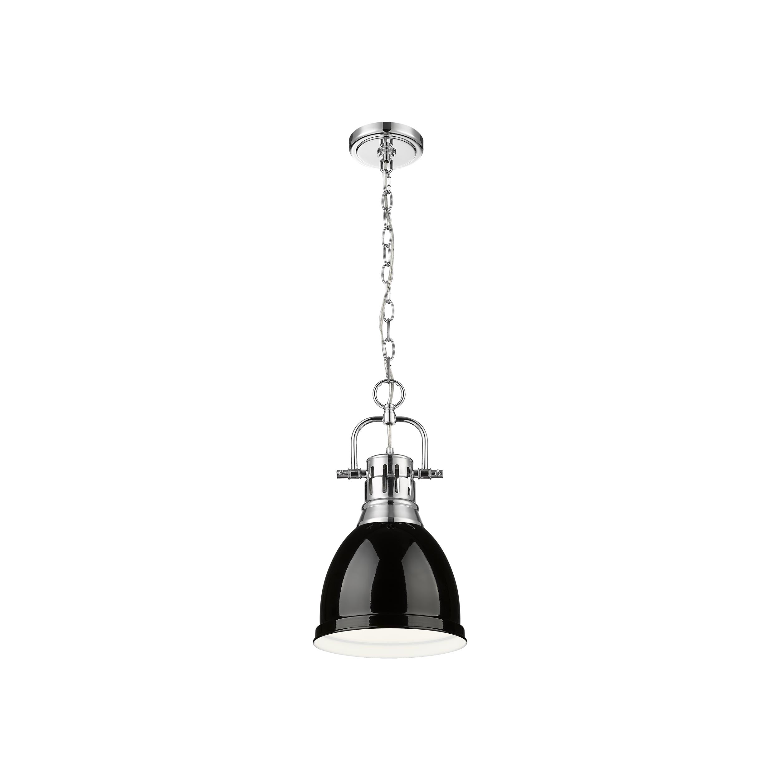 Yep by Golden Lighting Duncan 1-light 9in Chain Hung Pendant in Chrome and Black shade - - Golden Lighting