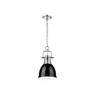 Yep by Golden Lighting Duncan 1-light 9in Chain Hung Pendant in Chrome and Black shade - - Golden Lighting