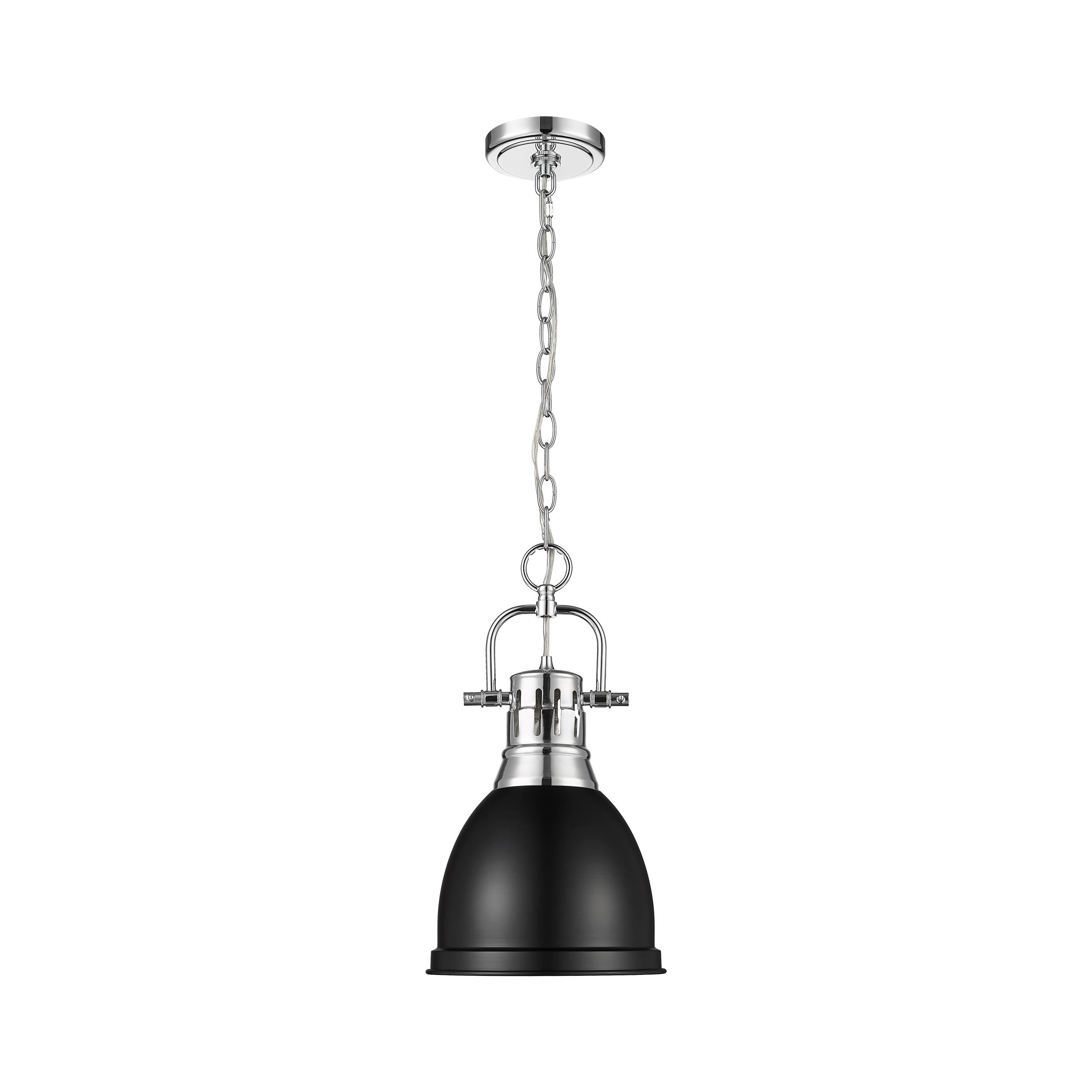 Yep by Golden Lighting Duncan 1-light 9in Chain Hung Pendant in Chrome and Matte Black shade - - Golden Lighting