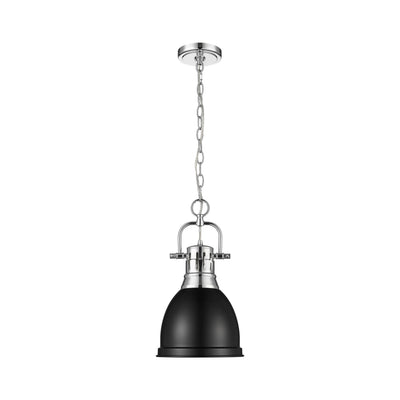 Yep by Golden Lighting Duncan 1-light 9in Chain Hung Pendant in Chrome and Matte Black shade - - Golden Lighting