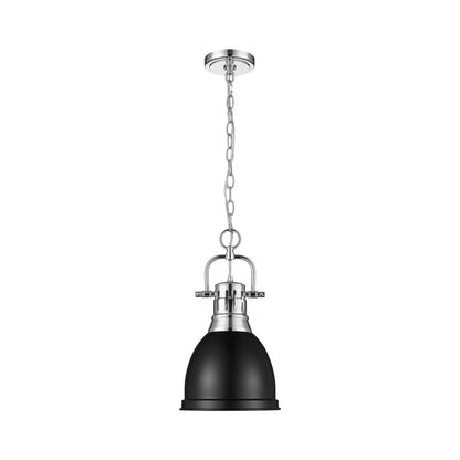 Yep by Golden Lighting Duncan 1-light 9in Chain Hung Pendant in Chrome and Matte Black shade - - Golden Lighting