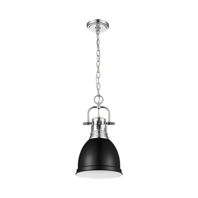 Yep by Golden Lighting Duncan 1-light 9in Chain Hung Pendant in Chrome and Matte Black shade - - Golden Lighting