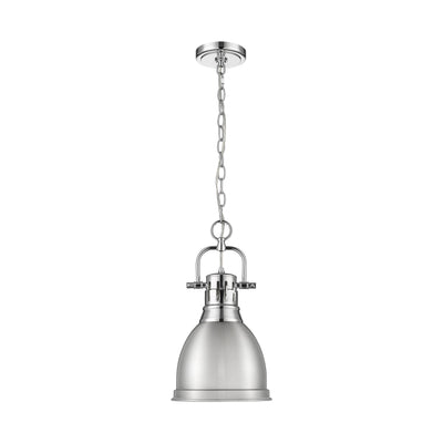 Yep by Golden Lighting Duncan 1-light 9in Chain Hung Pendant in Chrome and Pewter shade - - Golden Lighting