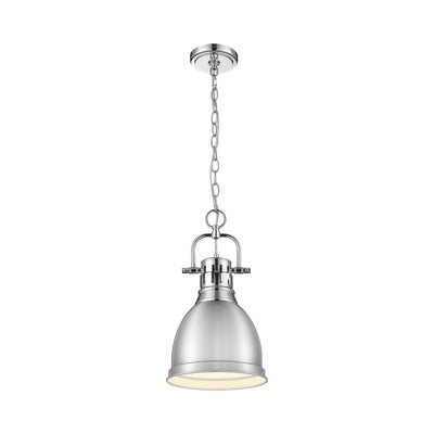 Yep by Golden Lighting Duncan 1-light 9in Chain Hung Pendant in Chrome and Pewter shade - - Golden Lighting