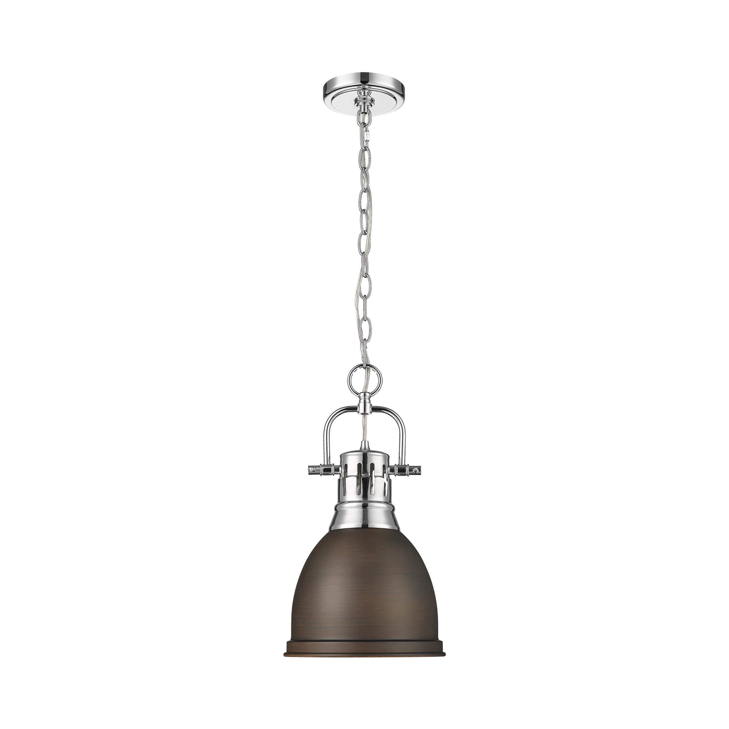 Yep by Golden Lighting Duncan 1-light 9in Chain Hung Pendant in Chrome and Rubbed Bronze shade - - Golden Lighting