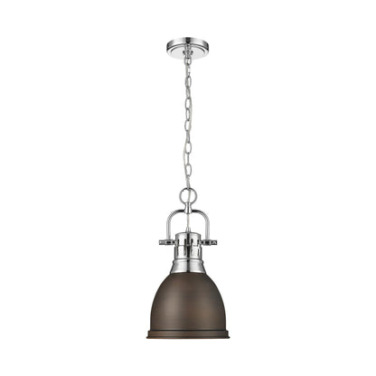 Yep by Golden Lighting Duncan 1-light 9in Chain Hung Pendant in Chrome and Rubbed Bronze shade - - Golden Lighting