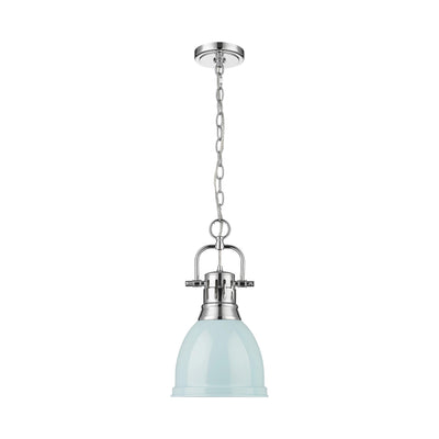Yep by Golden Lighting Duncan 1-light 9in Chain Hung Pendant in Chrome and Seafoam shade - - Golden Lighting