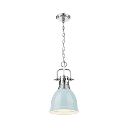 Yep by Golden Lighting Duncan 1-light 9in Chain Hung Pendant in Chrome and Seafoam shade - - Golden Lighting