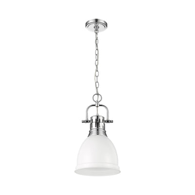 Yep by Golden Lighting Duncan 1-light 9in Chain Hung Pendant in Chrome and Matte White shade - - Golden Lighting