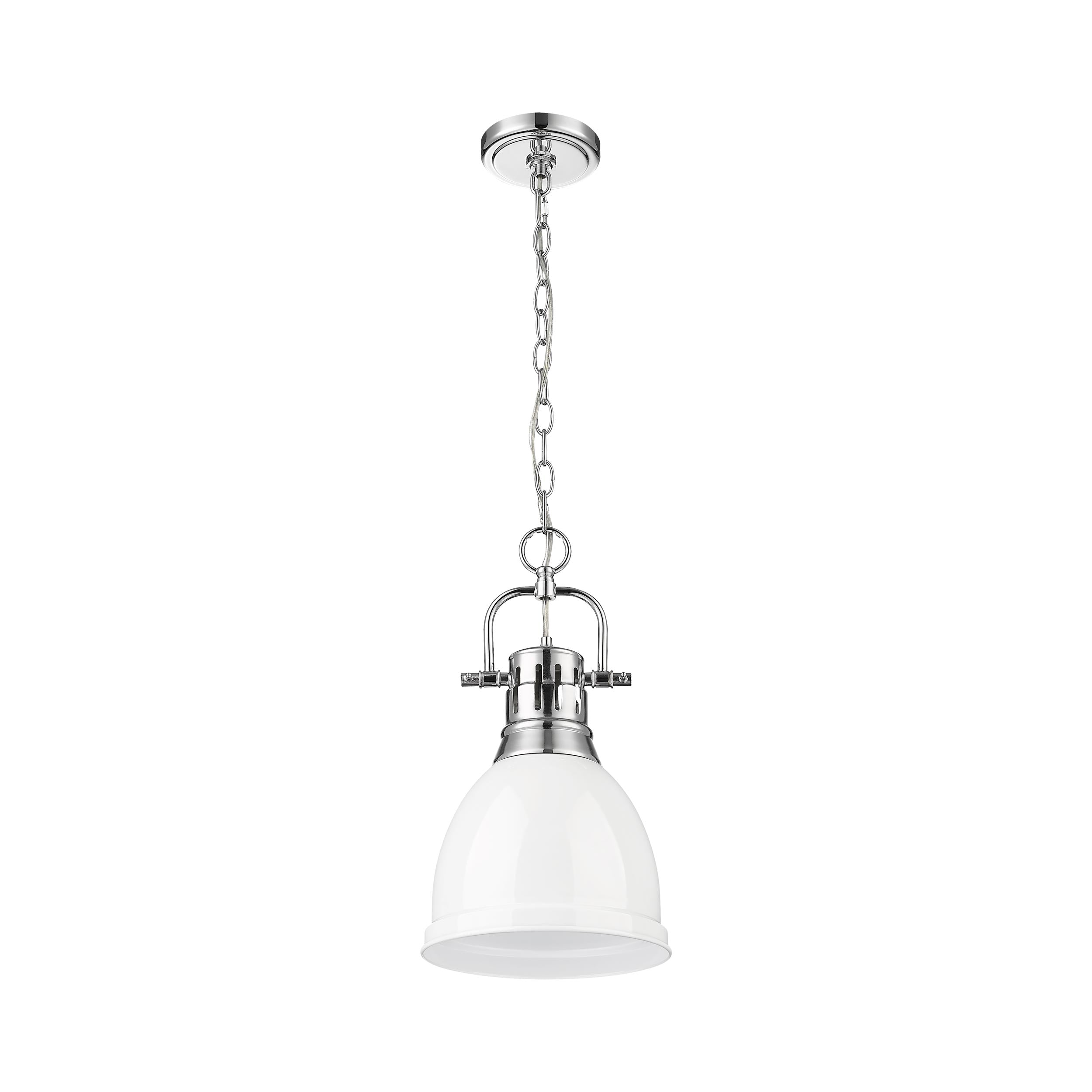 Yep by Golden Lighting Duncan 1-light 9in Chain Hung Pendant in Chrome and White shade - - Golden Lighting