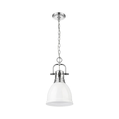 Yep by Golden Lighting Duncan 1-light 9in Chain Hung Pendant in Chrome and White shade - - Golden Lighting