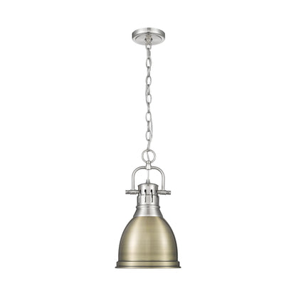 Yep by Golden Lighting Duncan 1-light 9in Chain Hung Pendant in Pewter and Aged Brass shade - - Golden Lighting