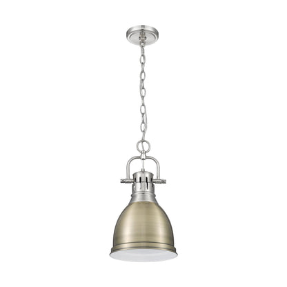 Yep by Golden Lighting Duncan 1-light 9in Chain Hung Pendant in Pewter and Aged Brass shade - - Golden Lighting