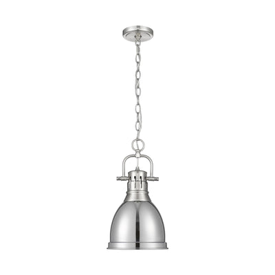 Yep by Golden Lighting Duncan 1-light 9in Chain Hung Pendant in Pewter and Chrome shade - - Golden Lighting