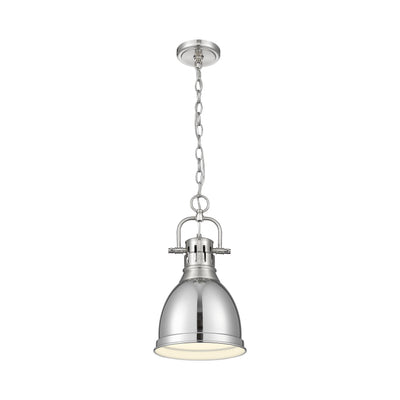 Yep by Golden Lighting Duncan 1-light 9in Chain Hung Pendant in Pewter and Chrome shade - - Golden Lighting