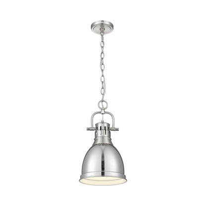 Yep by Golden Lighting Duncan 1-light 9in Chain Hung Pendant in Pewter and Chrome shade - - Golden Lighting