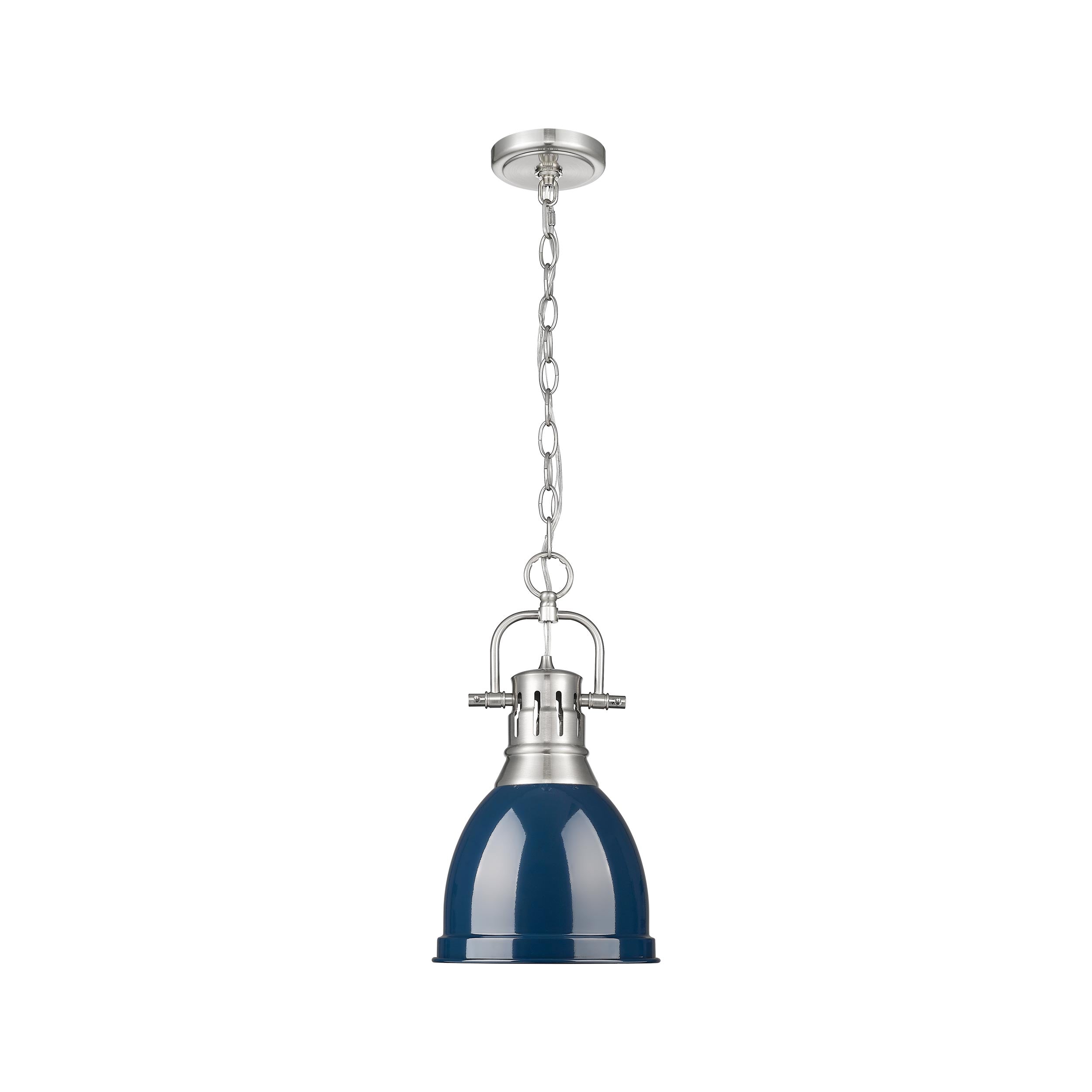 Yep by Golden Lighting Duncan 1-light 9in Chain Hung Pendant in Pewter and Navy Blue shade - - Golden Lighting
