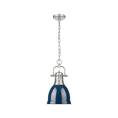 Yep by Golden Lighting Duncan 1-light 9in Chain Hung Pendant in Pewter and Navy Blue shade - - Golden Lighting
