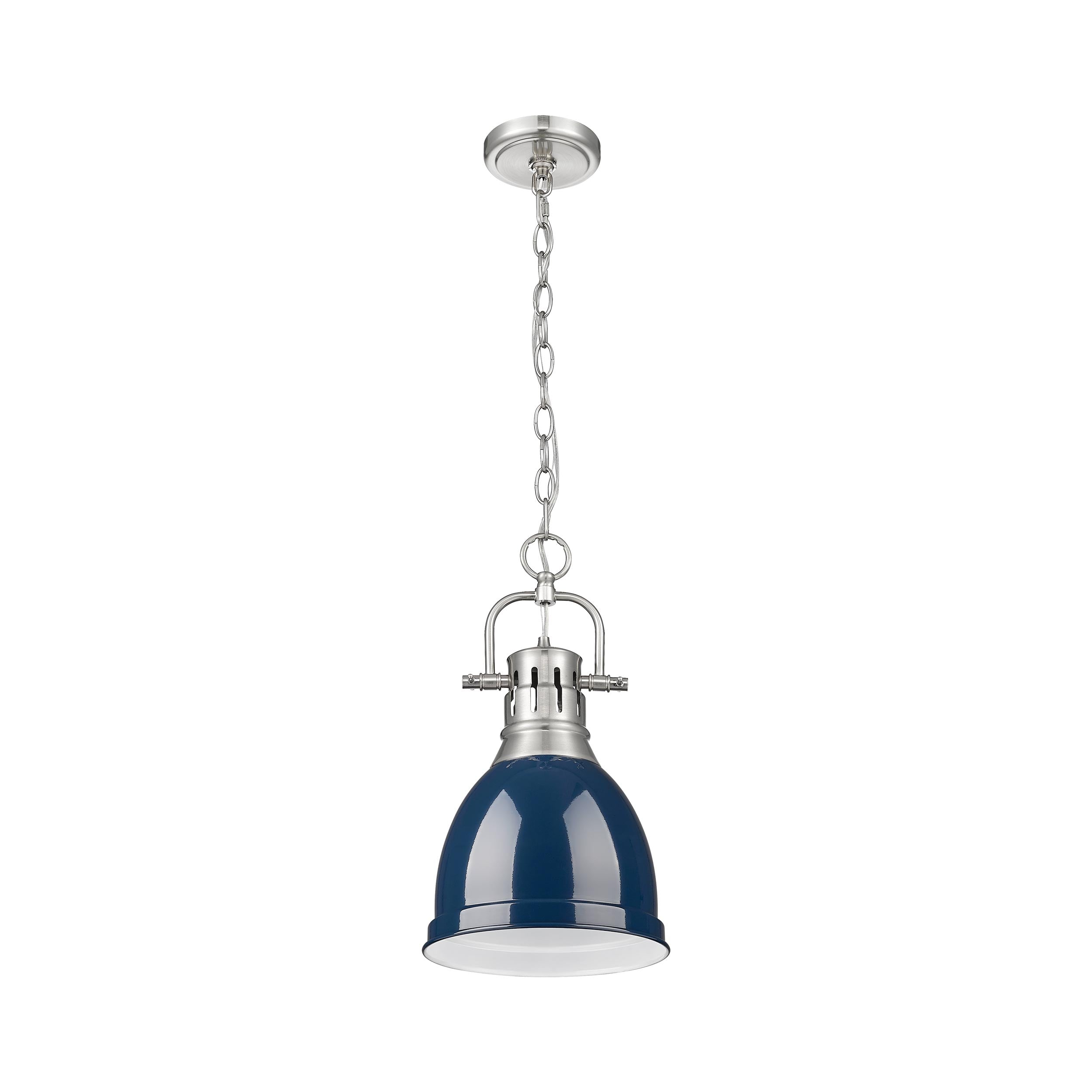 Yep by Golden Lighting Duncan 1-light 9in Chain Hung Pendant in Pewter and Navy Blue shade - - Golden Lighting