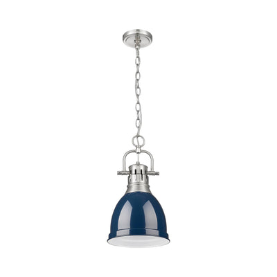 Yep by Golden Lighting Duncan 1-light 9in Chain Hung Pendant in Pewter and Navy Blue shade - - Golden Lighting