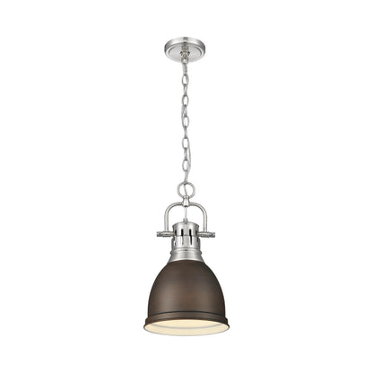 Yep by Golden Lighting Duncan 1-light 9in Chain Hung Pendant in Pewter and Rubbed Bronze shade - - Golden Lighting