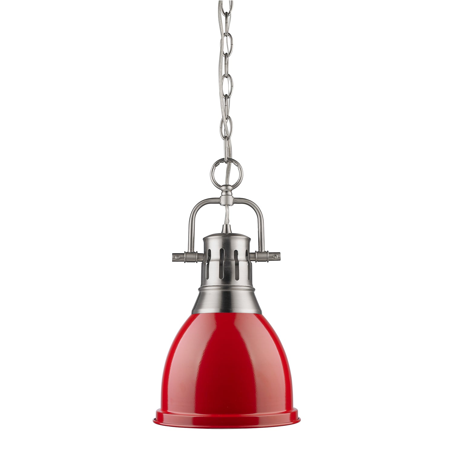 Yep by Golden Lighting Duncan 1-light 9in Chain Hung Pendant in Pewter and Red shade - - Golden Lighting