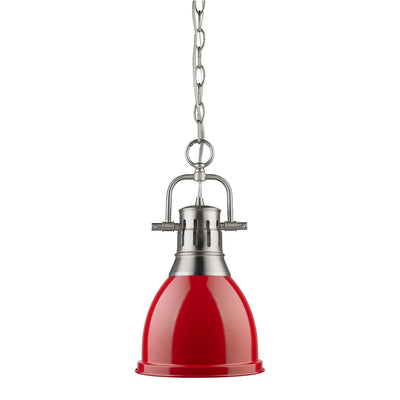 Yep by Golden Lighting Duncan 1-light 9in Chain Hung Pendant in Pewter and Red shade - - Golden Lighting