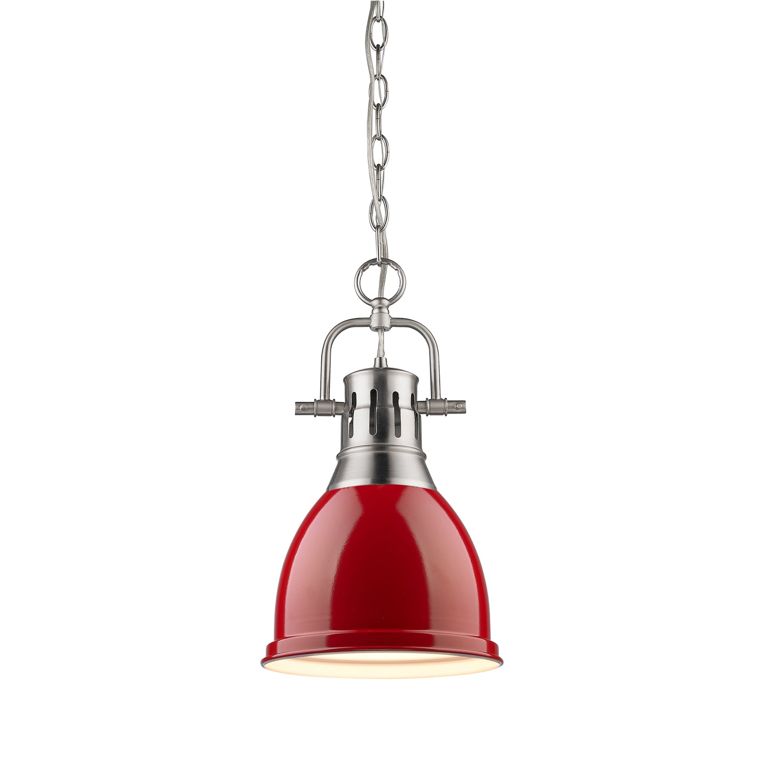 Yep by Golden Lighting Duncan 1-light 9in Chain Hung Pendant in Pewter and Red shade - - Golden Lighting