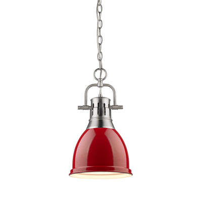 Yep by Golden Lighting Duncan 1-light 9in Chain Hung Pendant in Pewter and Red shade - - Golden Lighting
