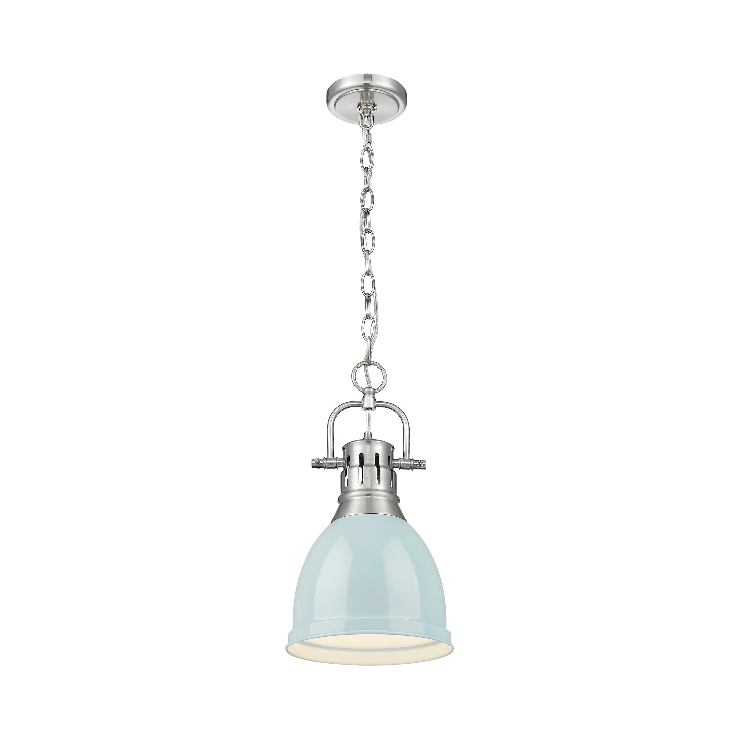 Yep by Golden Lighting Duncan 1-light 9in Chain Hung Pendant in Pewter and Seafoam shade - - Golden Lighting